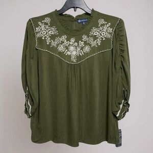 Democracy Green Embellished 3/4 Sleeve Blouse Size 2X‎